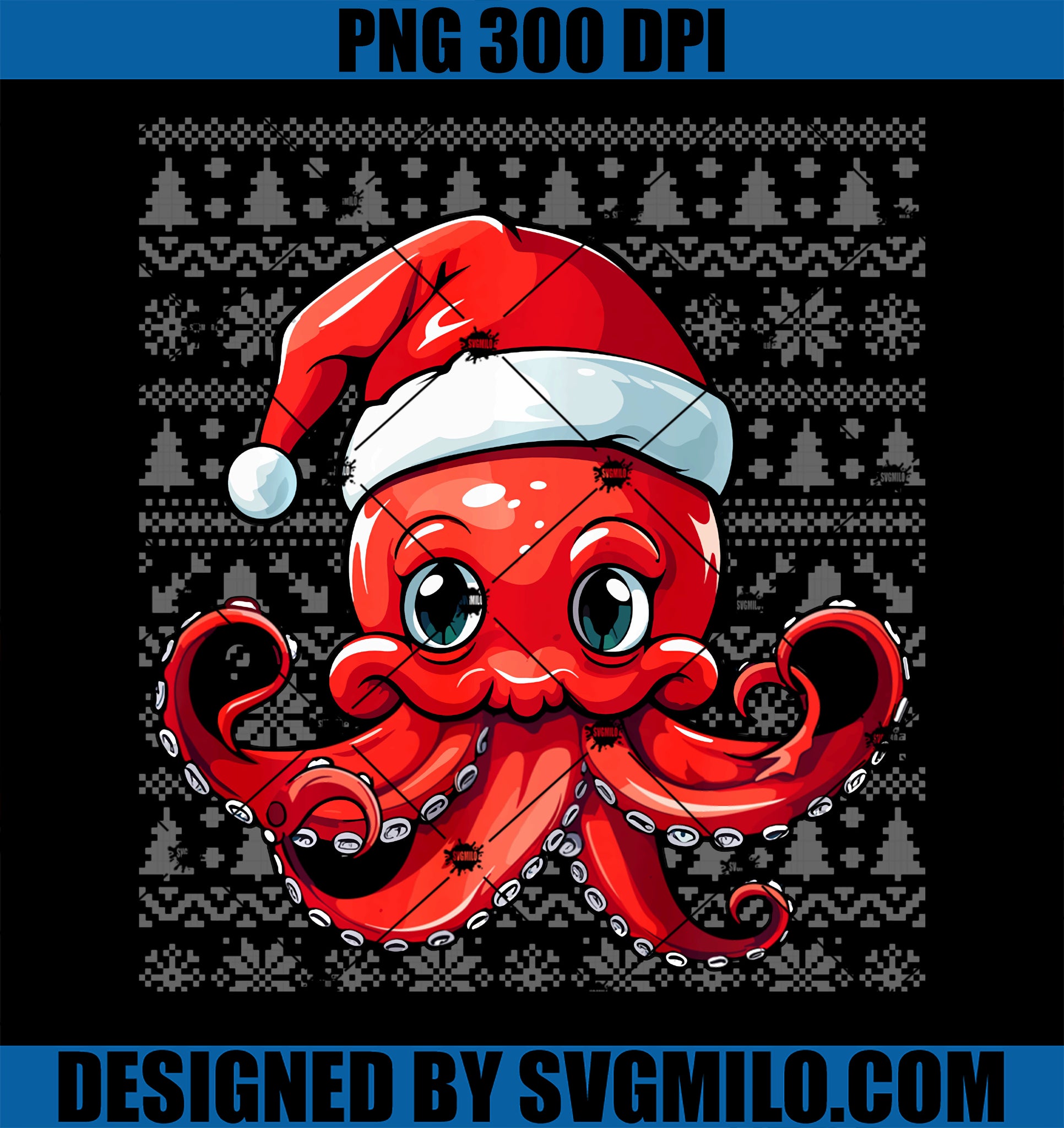 Octopus Wearing Santa Hat Xmas Octopus Christmas Ugly PNG