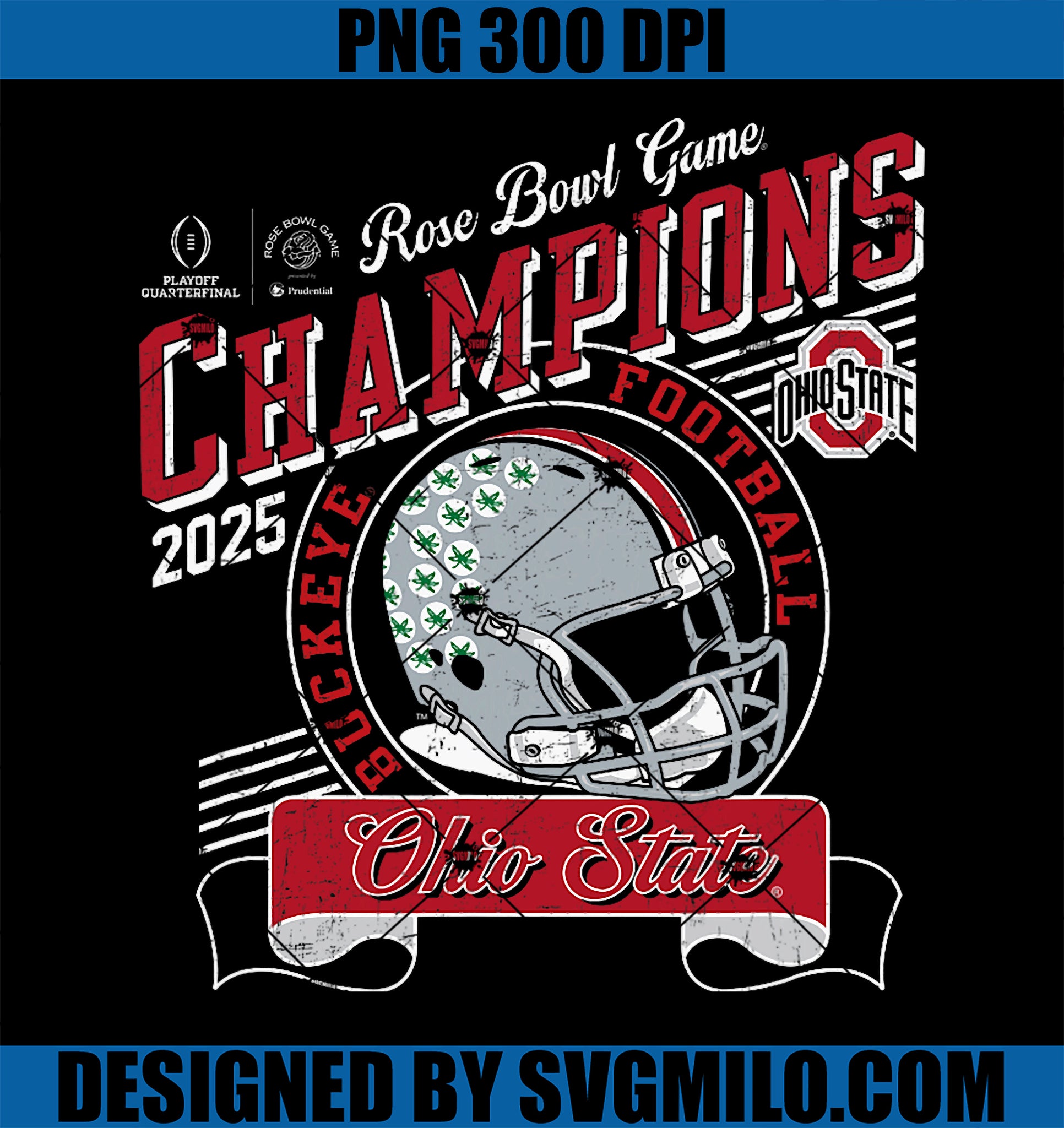 Ohio State Buckeyes Rose Bowl Champs 2025 Football Black PNG