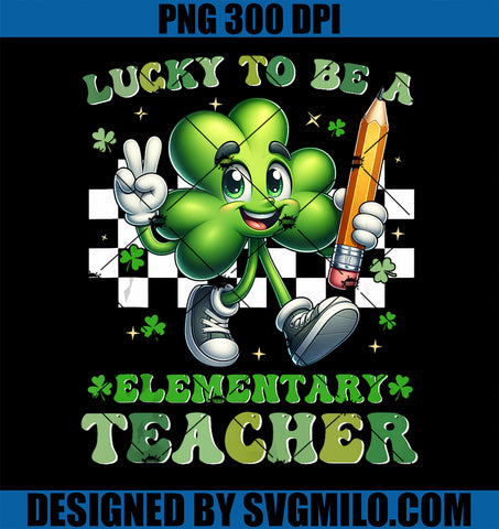 One Lucky Elementary Teacher PNG, Groovy Retro St Patrick's Day PNG