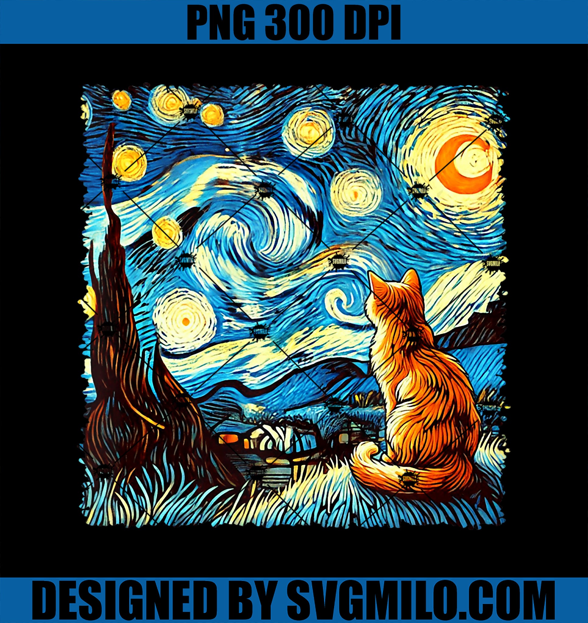 Orange Cat Ginger Cat Starry Night Cat Lover Cat Mom Cat Dad PNG