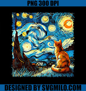 Orange Cat Ginger Cat Starry Night Cat Lover Cat Mom Cat Dad PNG