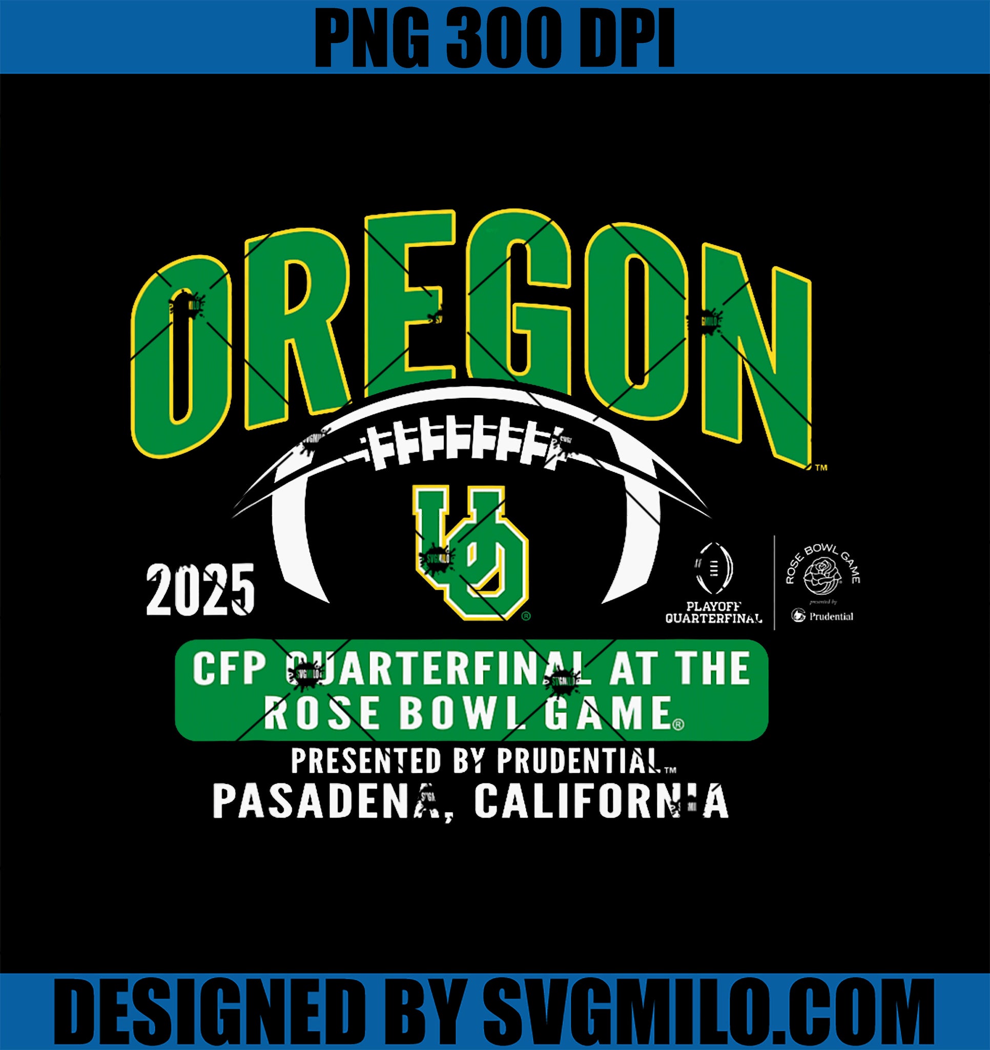 Oregon Ducks Rose Bowl 2024-25 CFP Quarterfinal Black PNG