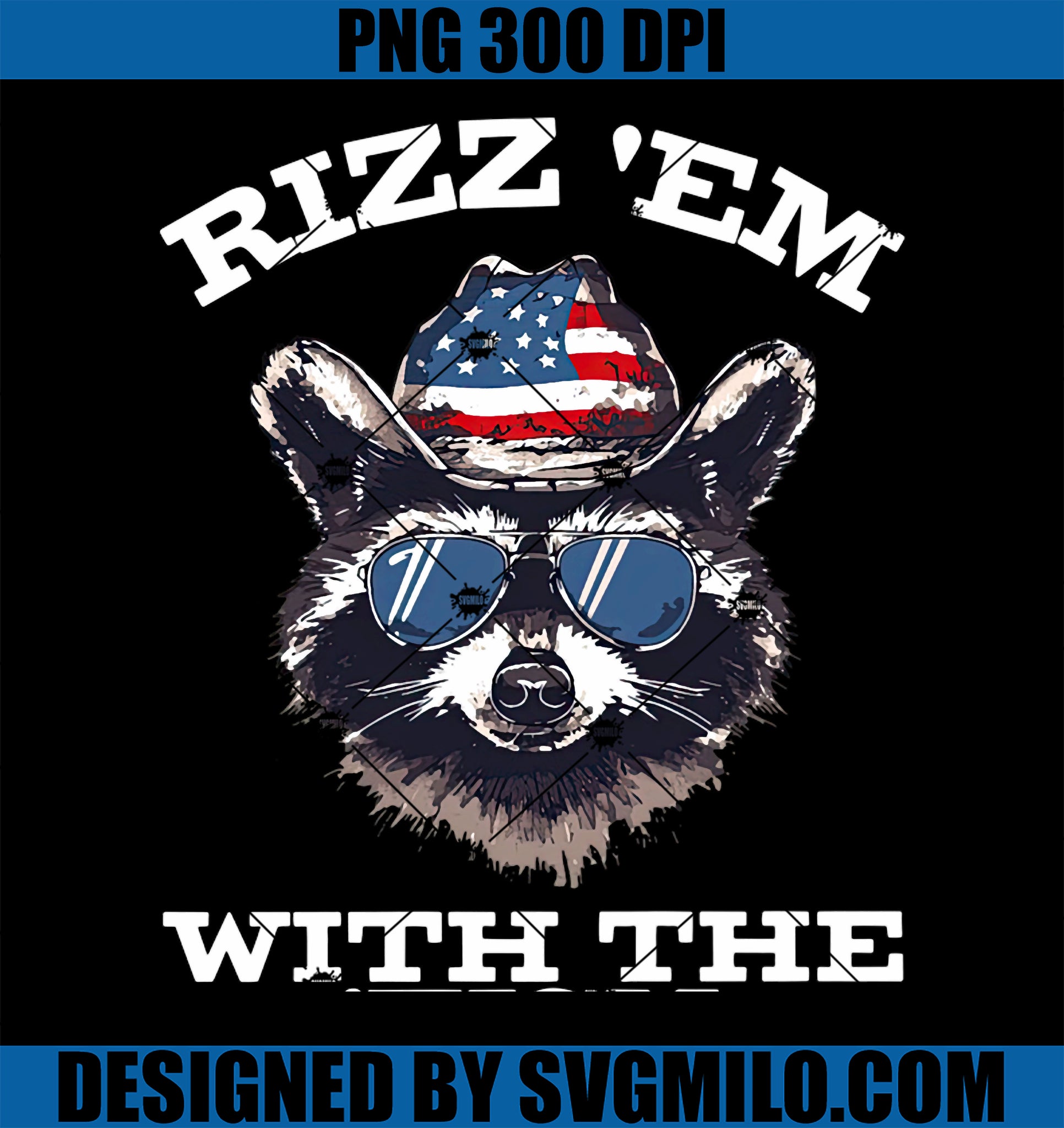 Patriotic Rizz Em With The Tism PNG, Raccoon Meme 4th Of July PNG