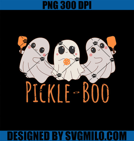 Pickle-boo Ghost Playing Pickleball Halloween Paddleball PNG