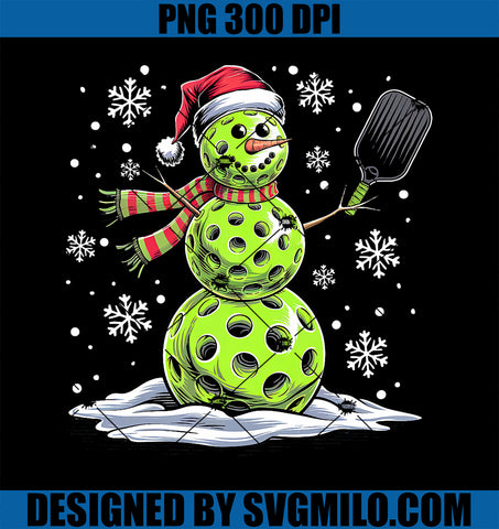 Pickleball Snowman Player Santa Hat Christmas PNG