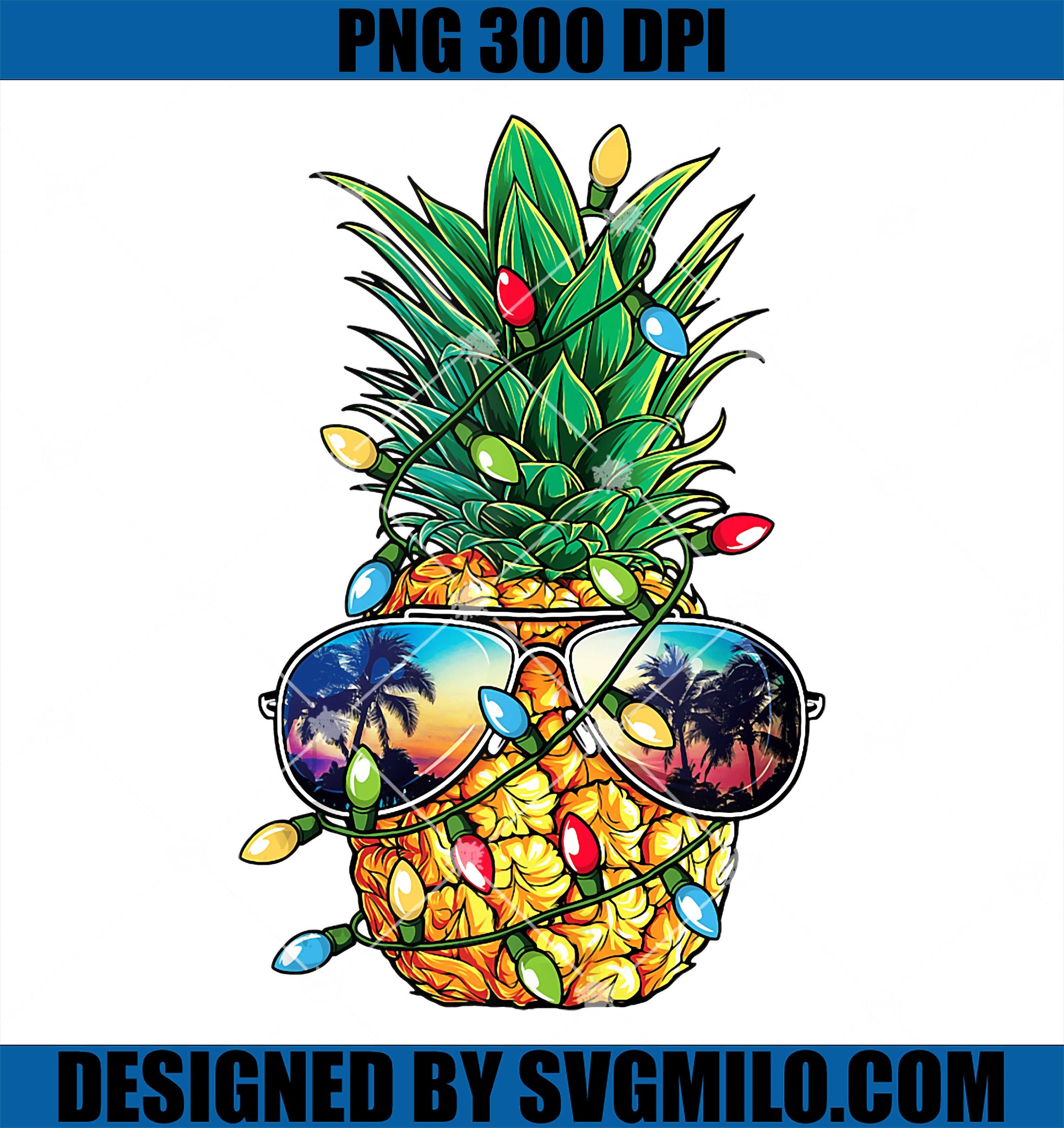 Pineapple Christmas Tree Lights PNG, Xmas Sunglasses PNG