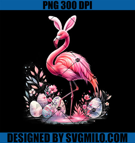 Pink Flamingo Bunny PNG, Flamingo Ears Easter Eggs PNG