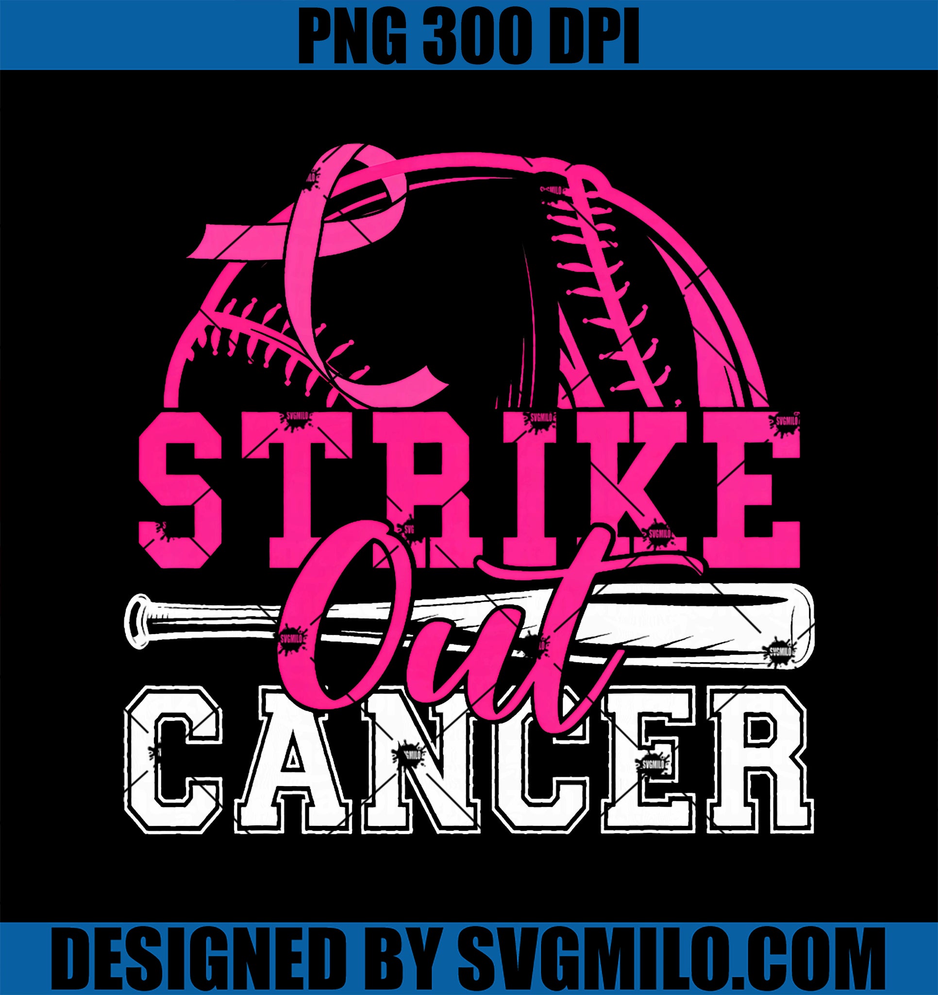Pink Ribbon Baseball Strike Out PNG, Breast Cancer Awareness PNG