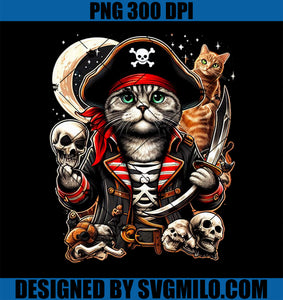Pirate Cat PNG, Funny Halloween Cat Jolly Roger Cat PNG