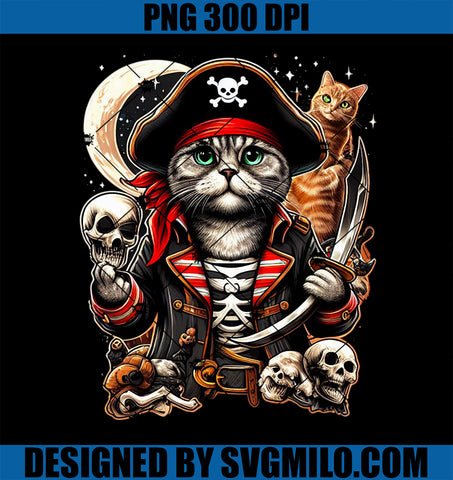 Pirate Cat PNG, Funny Halloween Cat Jolly Roger Cat PNG