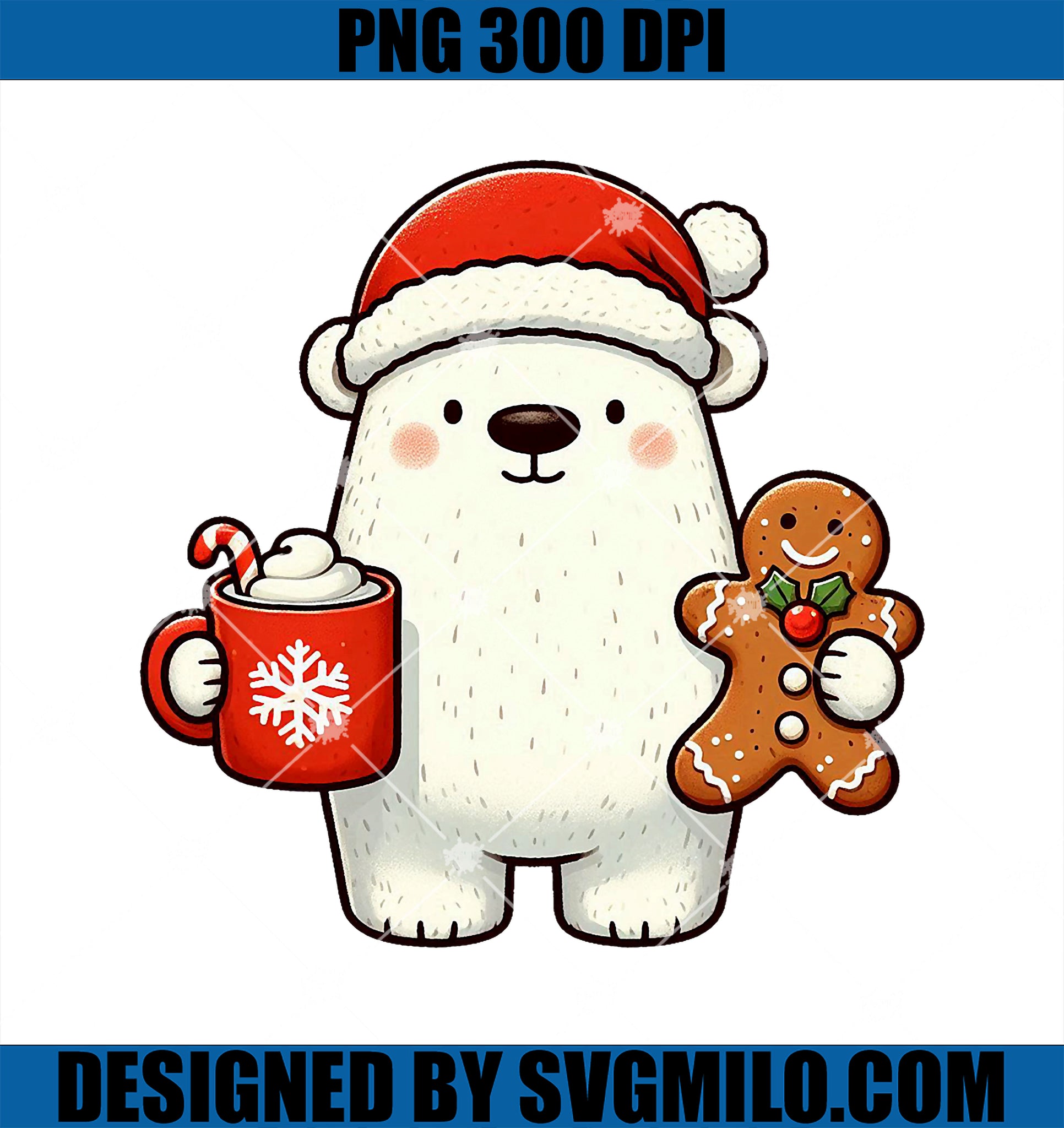 Polar Bear Santa Hat Christmas Holiday Xmas Coffee Cookies PNG