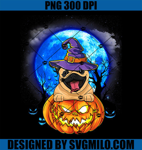 Pug Witch Hat Pumpkin PNG, Halloween Dog PNG