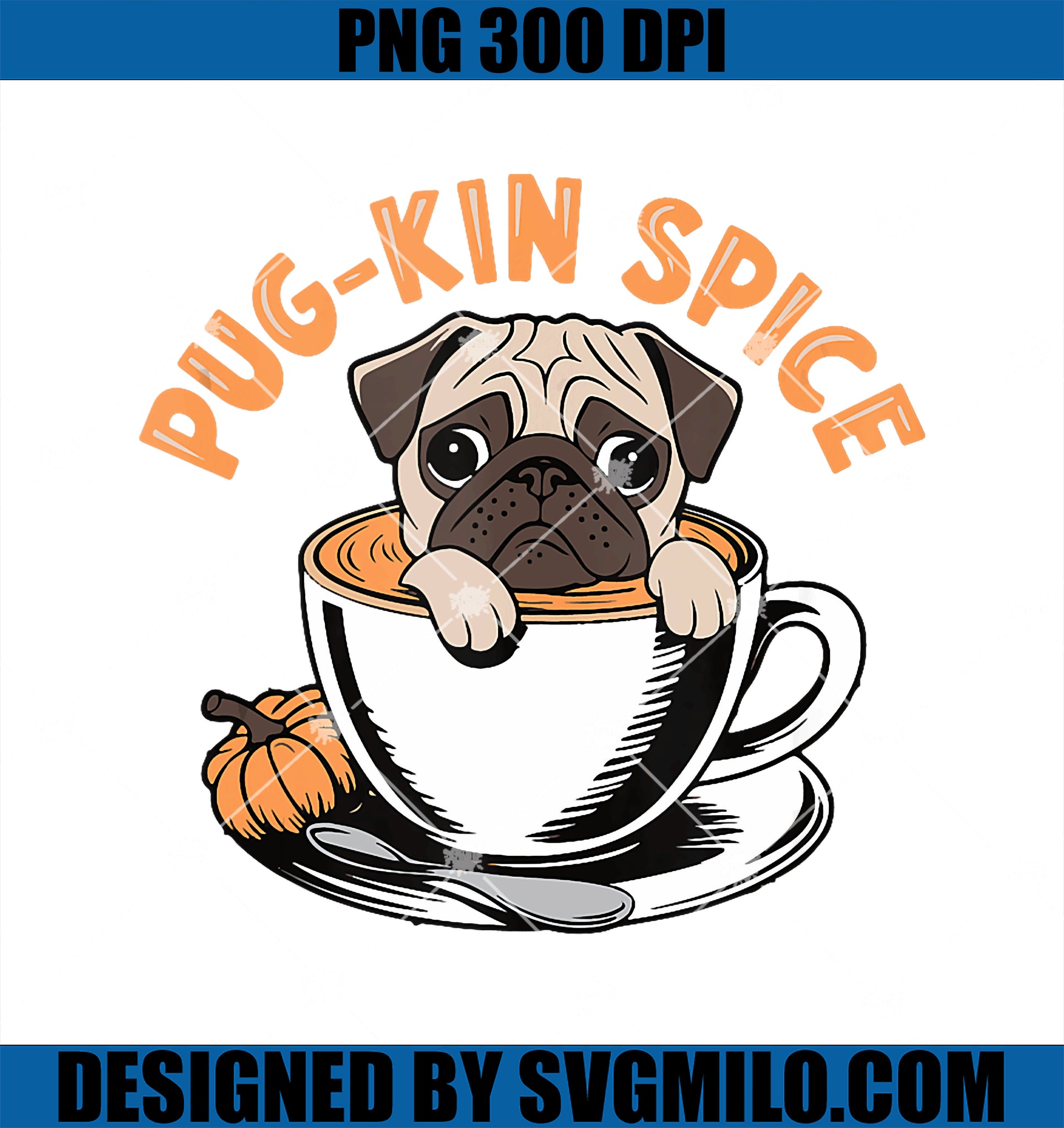 Pugkin Spice Halloween PNG, Pug Thanksgiving PNG