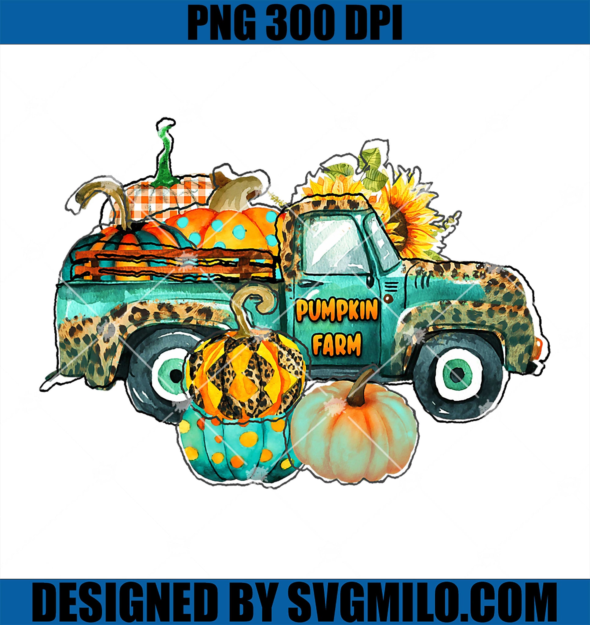 Pumpkin Farm Truck Leopard PNG, Fall Truck PNG, Thanksgiving PNG