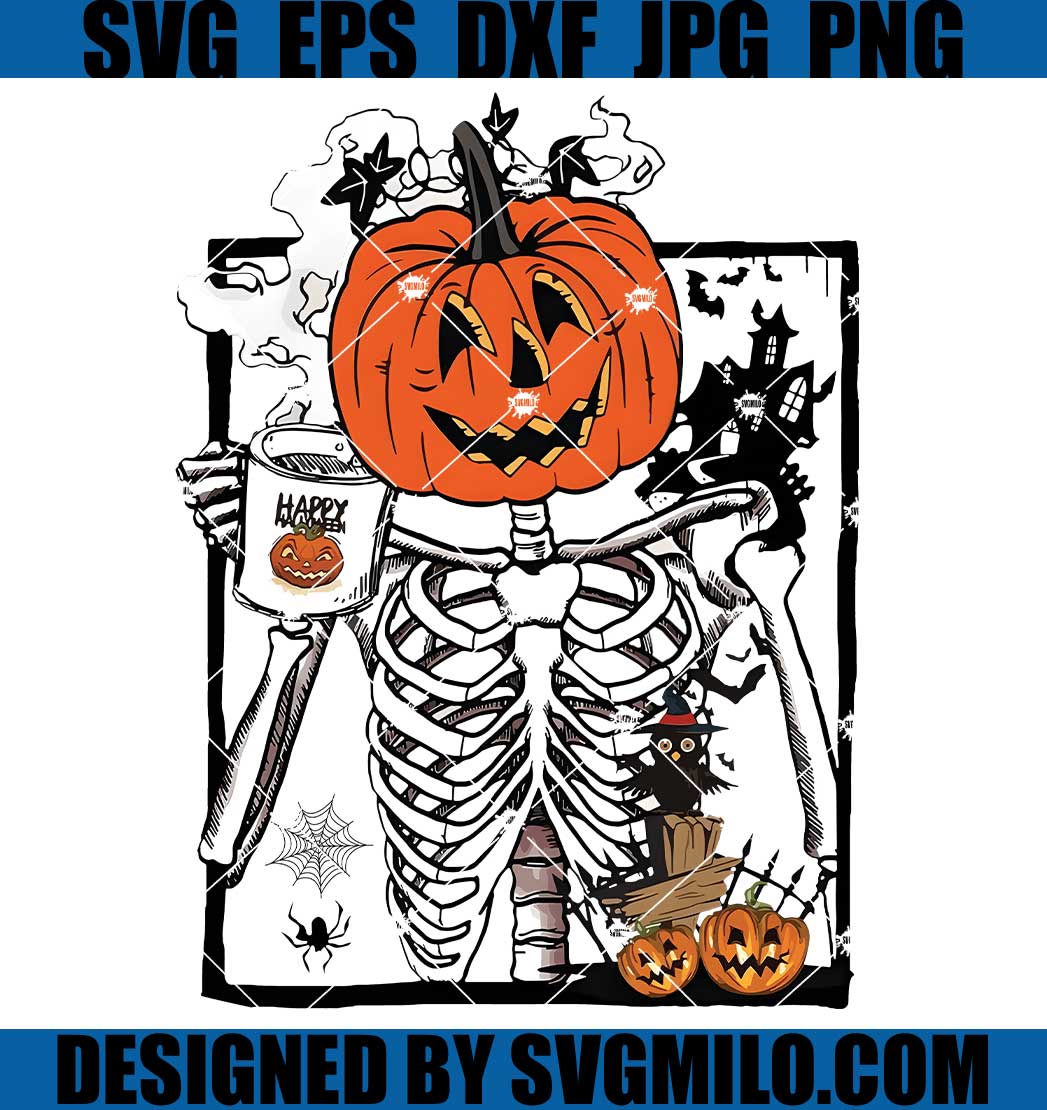 Pumpkin Skeleton Drinking Coffee PNG, Coffee Halloween PNG, Skeleton Coffee Lover PNG