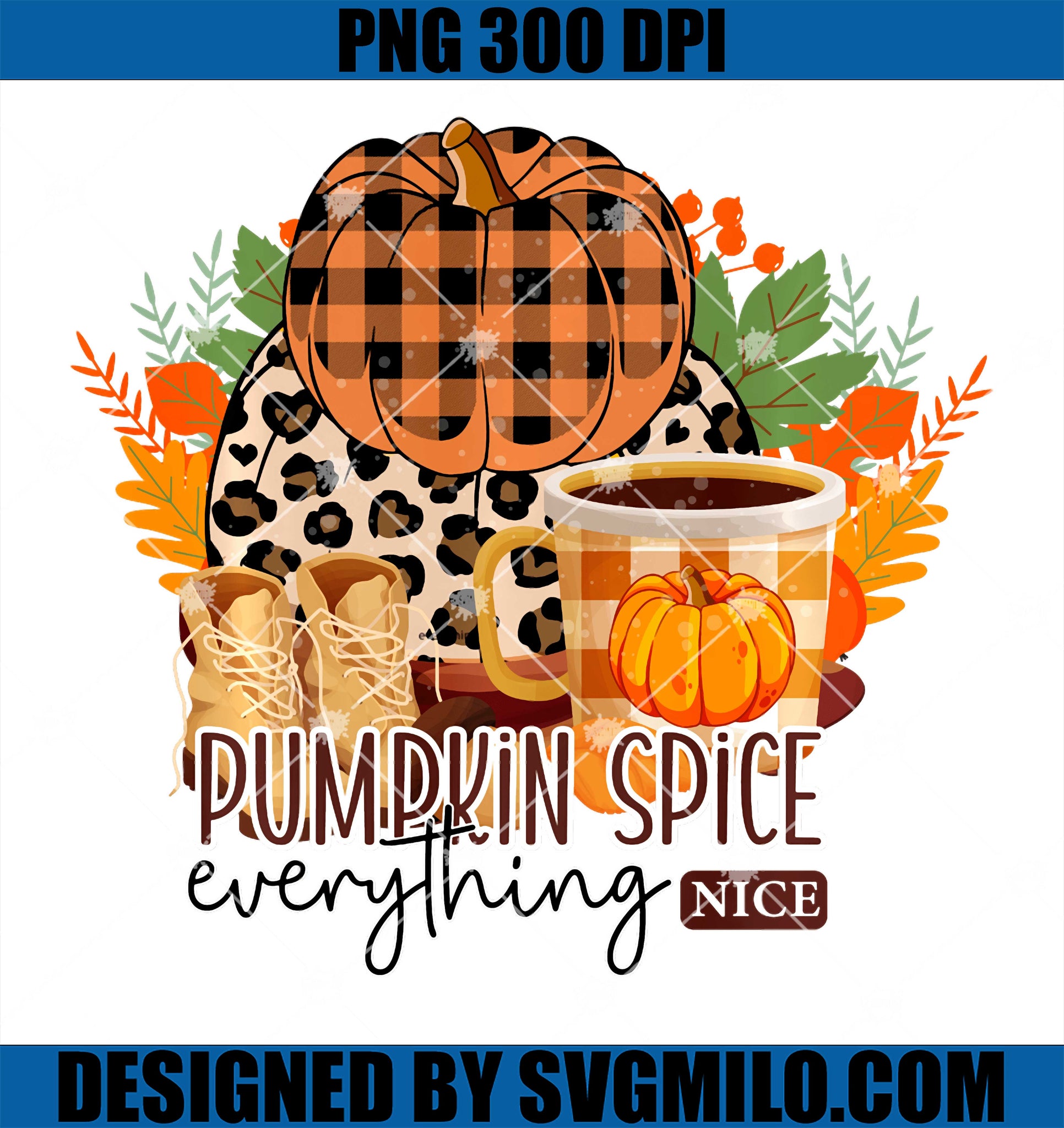 Pumpkin Spice and Everything Nice PNG, Leopard Plaid Fall Season PNG