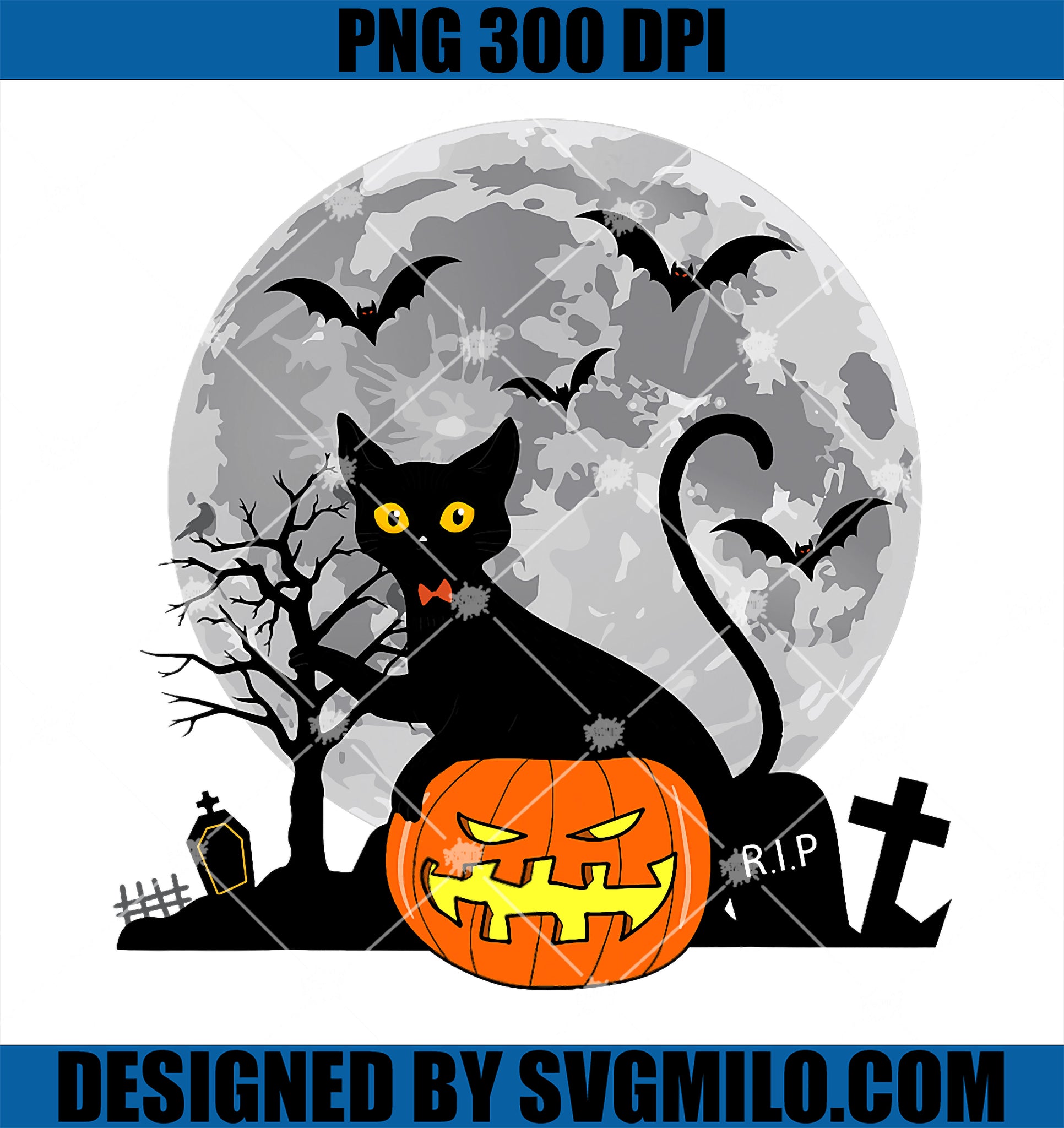 Pumpkin Cat PNG, Halloween Black Cat On Pumpkin Moon PNG