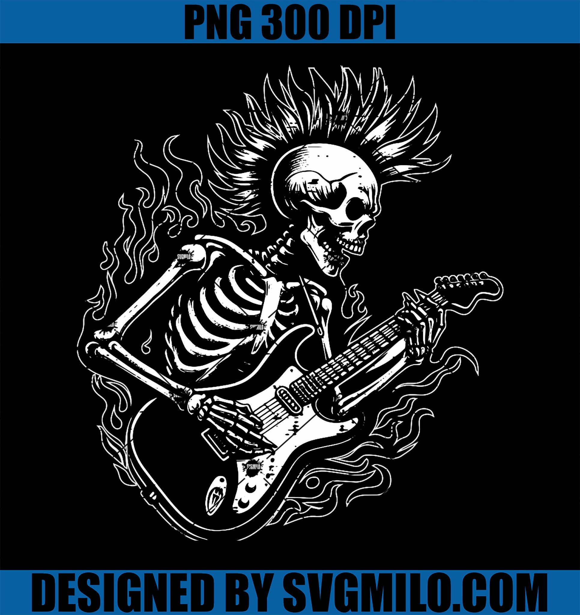 Punk Rock Skeleton PNG, Electric Guitar Rocker PNG