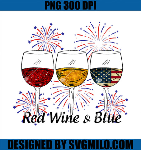 Red Wine & Blue 4th of July PNG, Red White Blue Wine Glasses PNG