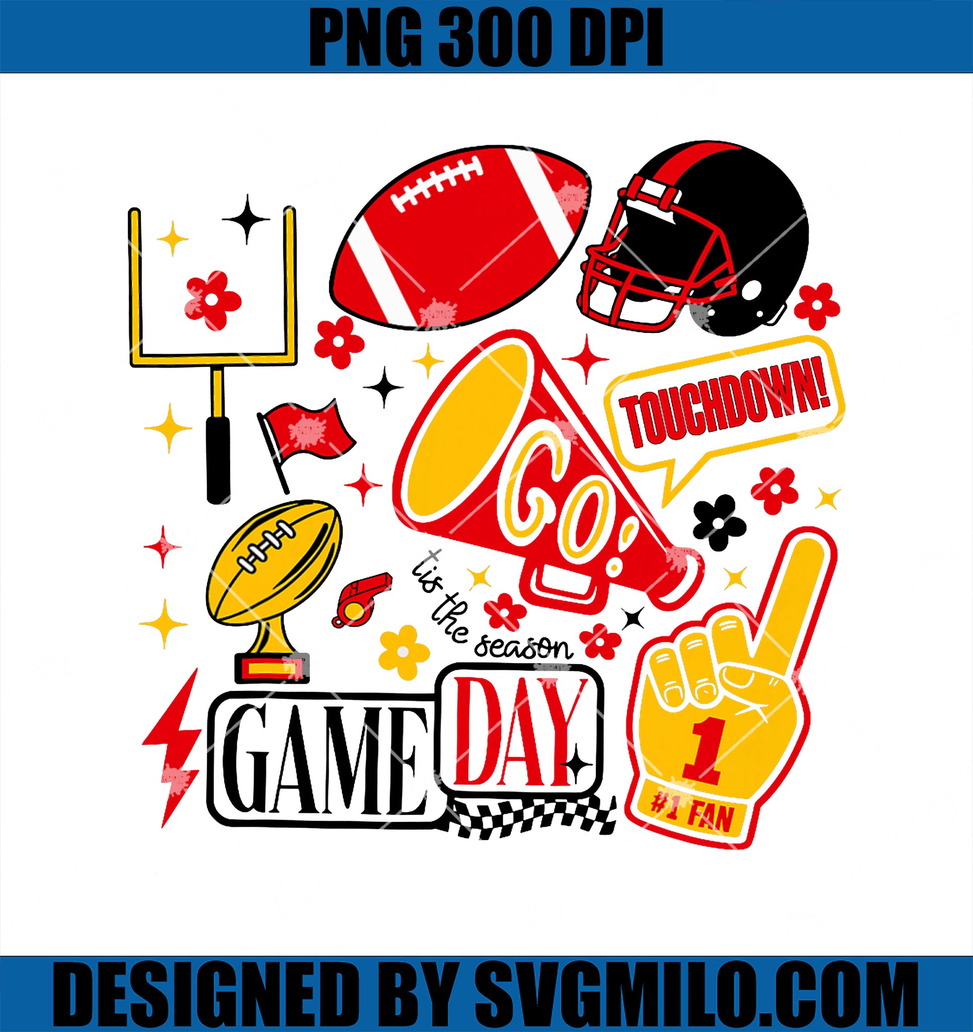 Red Yellow Football Game Day PNG, Touchdown Season Team Spirit PNG