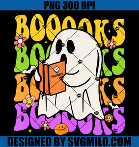 Retro Booooks Groovy Cute Ghost PNG, Book Reading Funny Halloween PNG