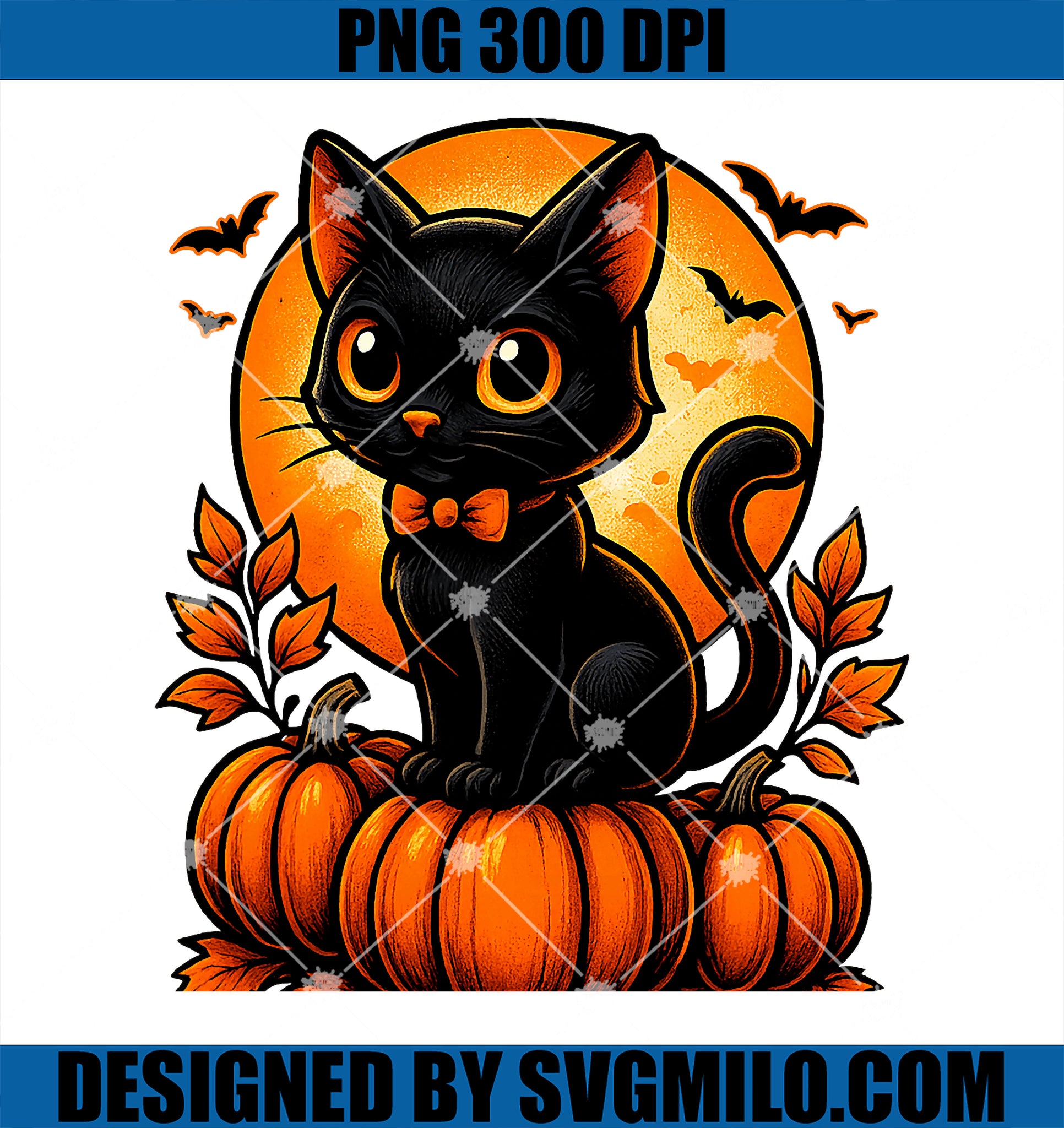 Retro Black Cat PNG, Halloween Pumpkin PNG