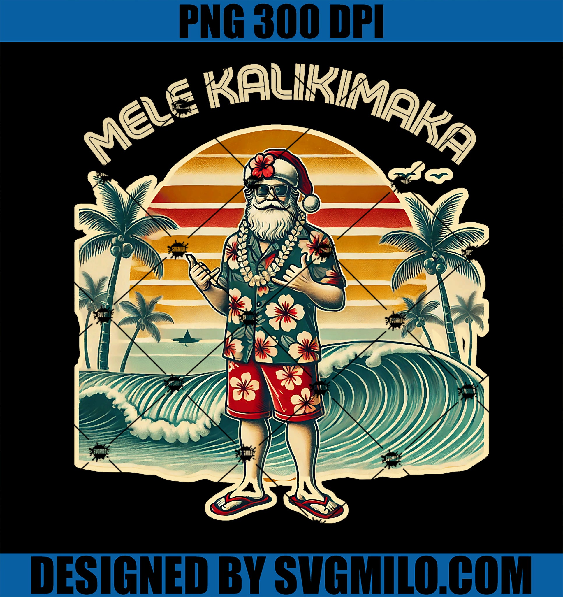 Retro Christmas Surf, Mele Kalikimaka Santa Shaka Hawaii PNG