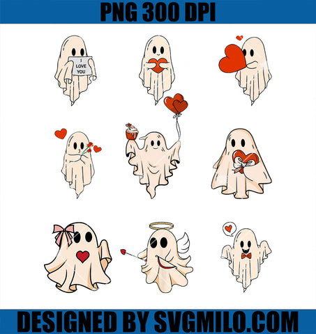 Retro Cute Ghost Spooky Valentines Day PNG