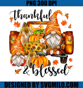 Retro Fall Pumpkin Truck Gnome Thanksgiving Thankful Blessed PNG