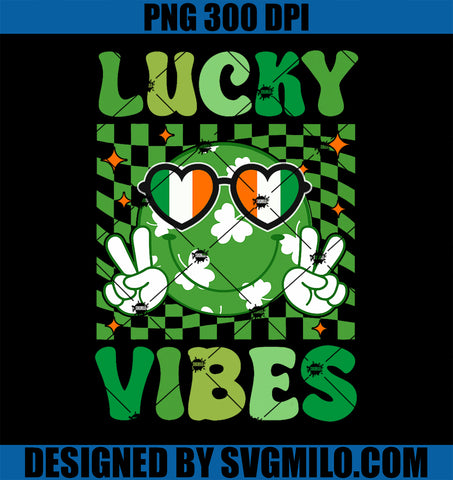 Retro Groovy St Patricks Day Lucky Vibes PNG, Hippie Smile Face PNG