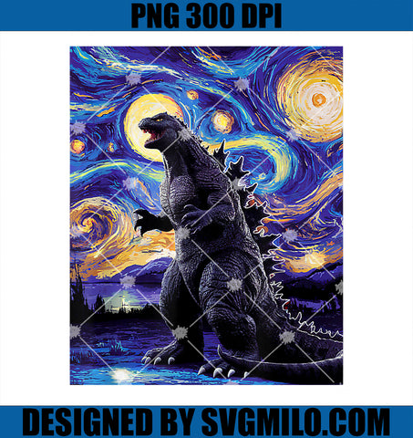 Retro Japanese Kaiju Monster Starry Night Parody PNG