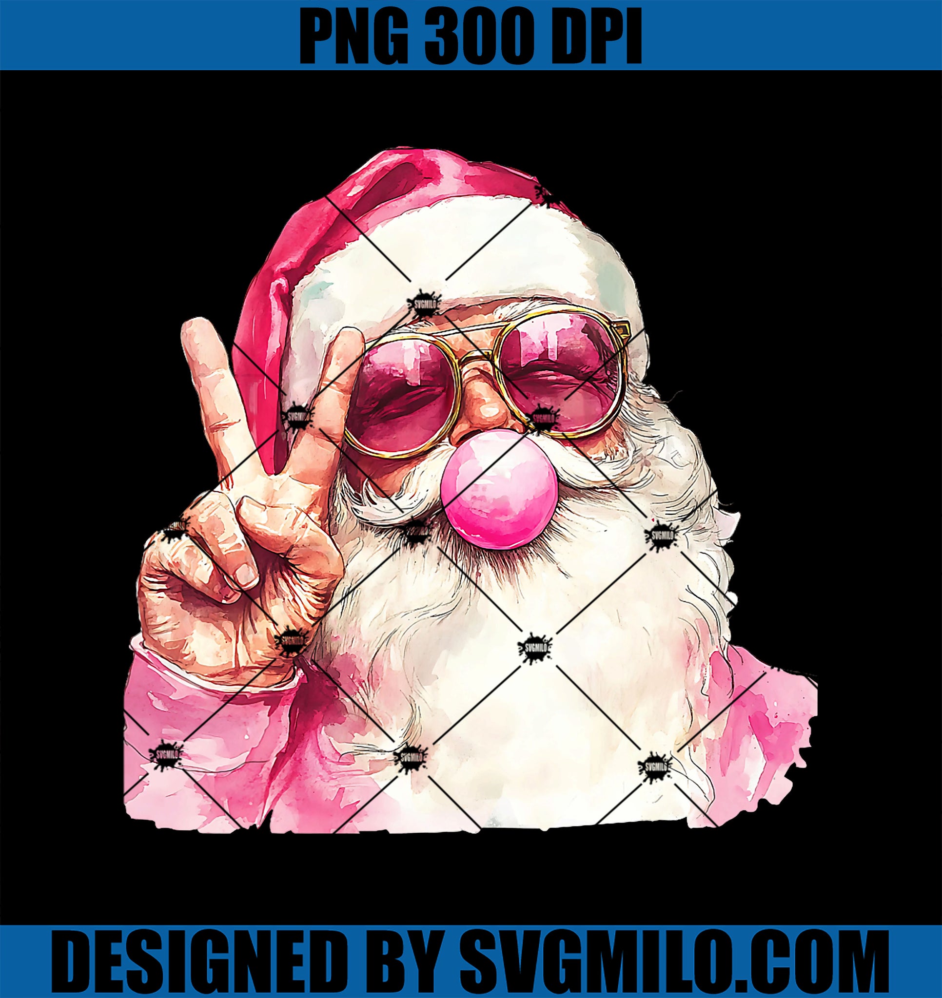 Retro Santa Christmas Blowing Bubble Cool Santa Peace Sign PNG