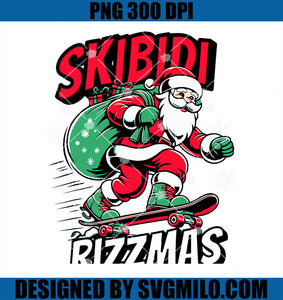 Retro Skibidi Rizzmas PNG, Funny Santa Clause Skating Board Xmas PNG