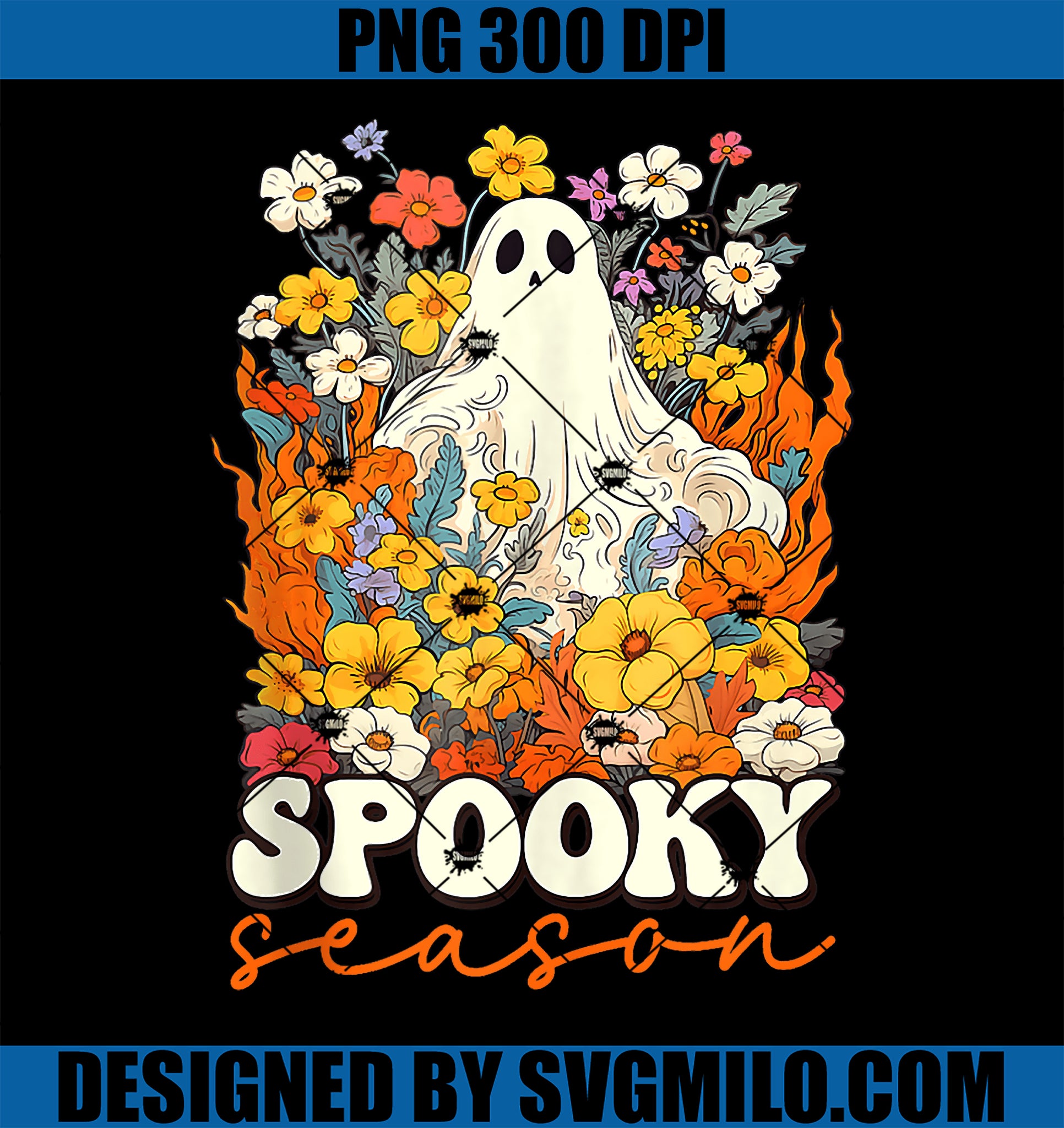 Retro Spooky Season PNG, Floral Cute Ghost Halloween PNG, Groovy Spooky Season PNG