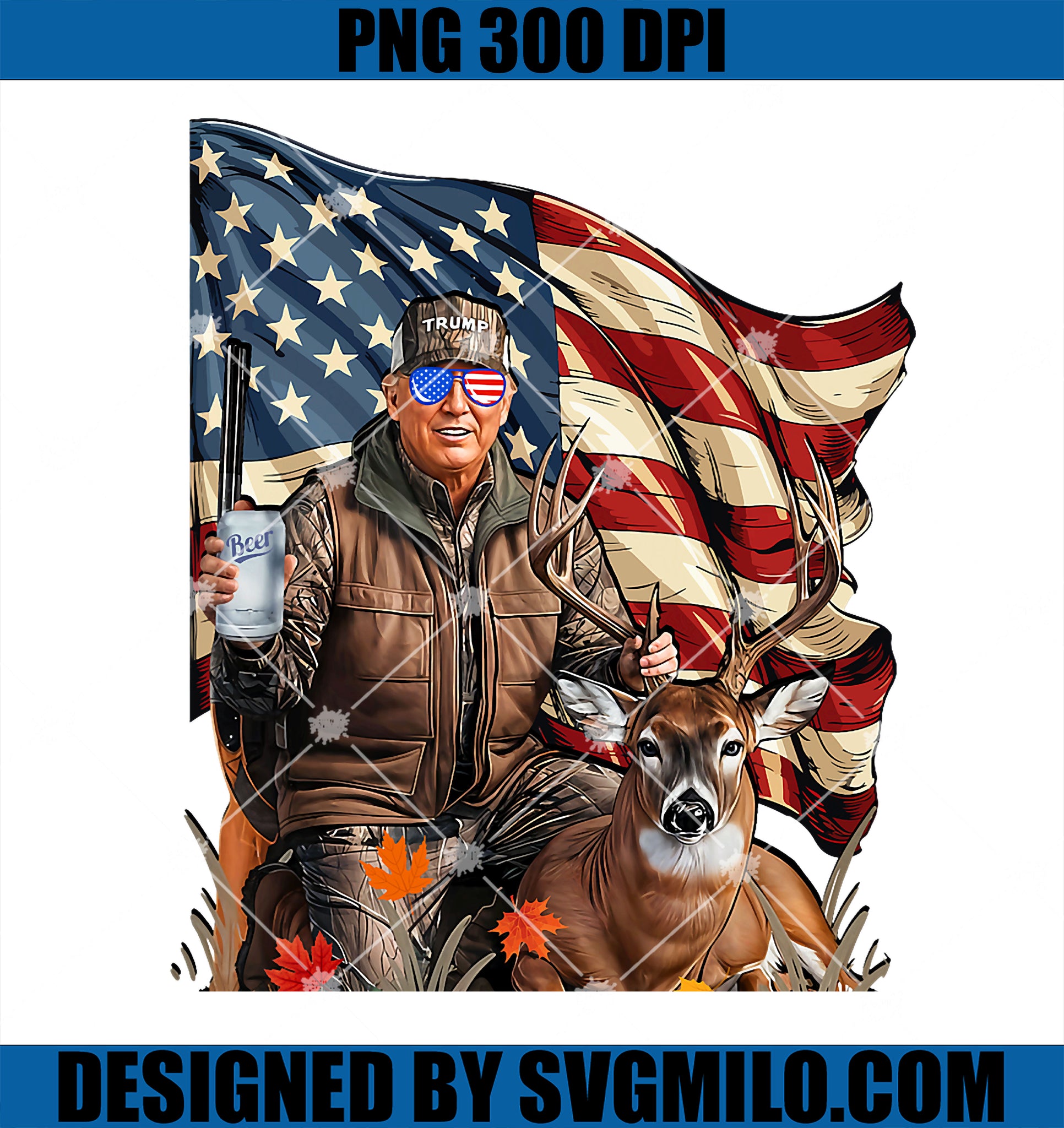 Retro Trump Hunting Deer PNG, Beer Drinking Beer Hunting PNG