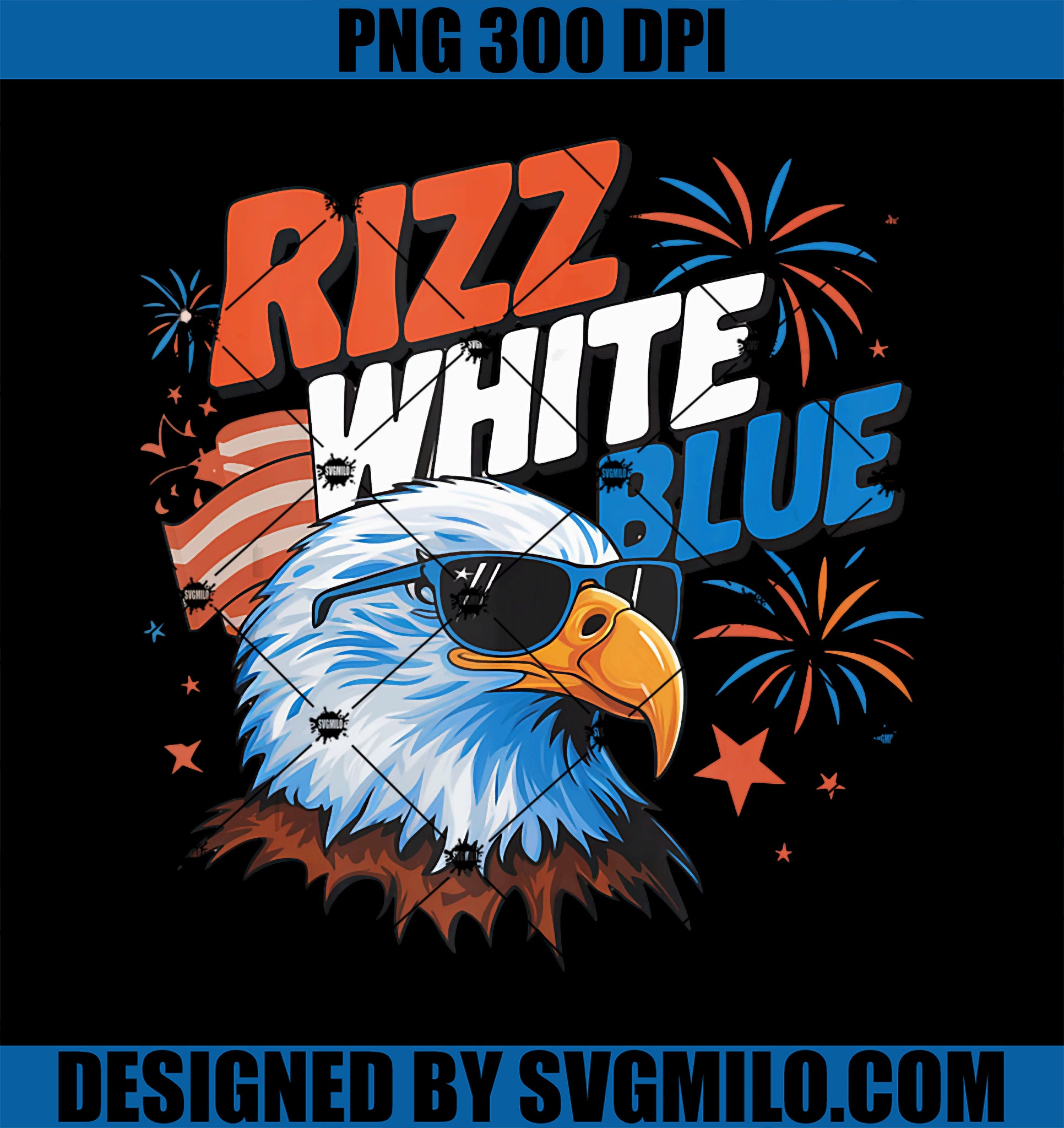 Rizz White Blue Patriotic Eagle PNG, 4th Of July American Flag PNG