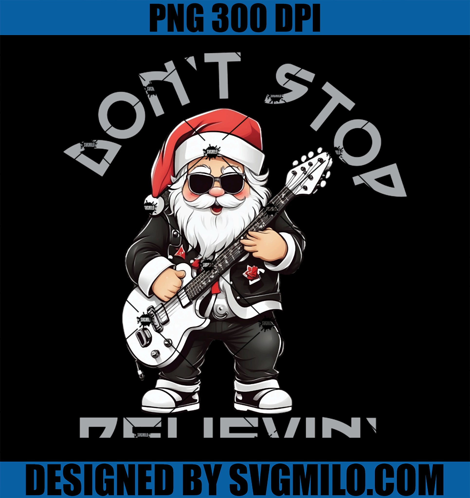 Rock n Roll Santa Christmas Cheer Guitar Santa PNG