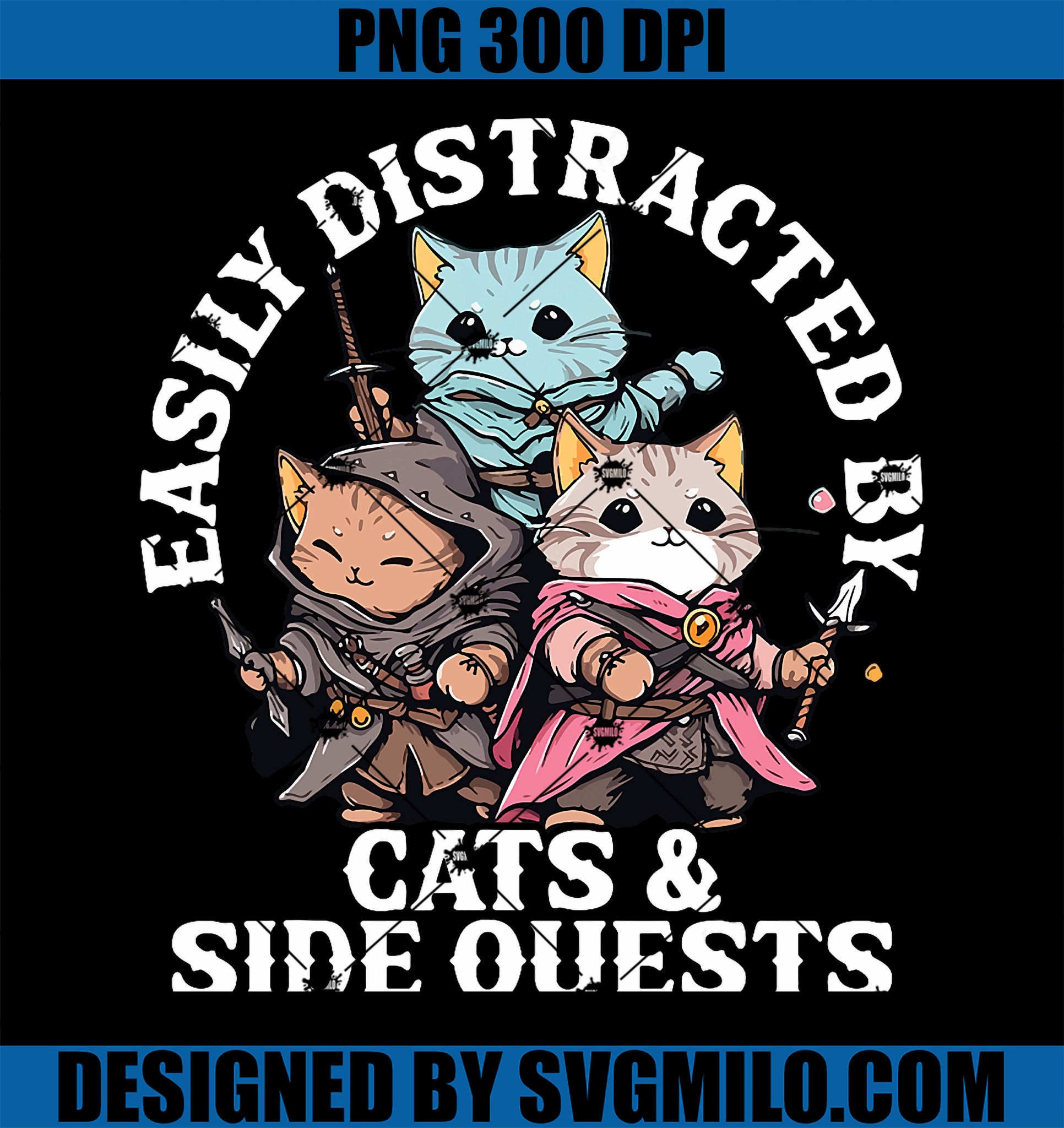 Rpg Gamer Cats Side Quest Distracted Nerdy Tabletop PNG