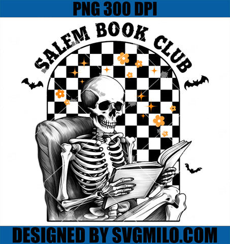 Salem Book Club PNG, Halloween Skeleton Spooky Reading Book Lover PNG
