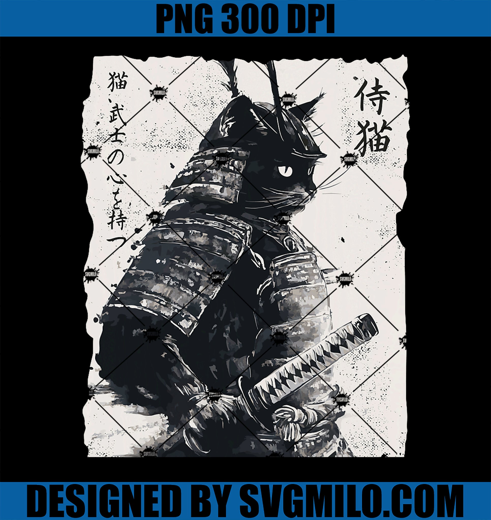 Samurai Cat PNG, Vintage Japanese Warrior Art PNG