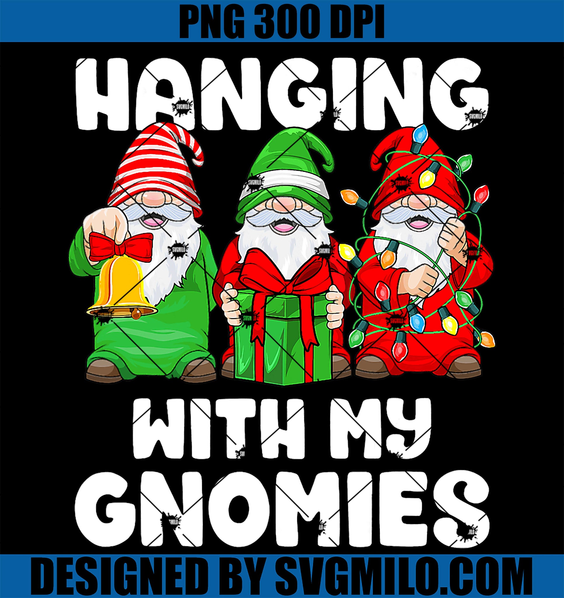 Santa Gnomes Hanging With My PNG, Gnomies Family Xmas Lights PNG
