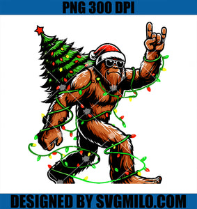 Santa Bigfoot Christmas Tree Xmas Lights Funny Sasquatch PNG