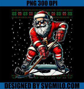 Santa Claus Playing Hockey Ugly Christmas PNG