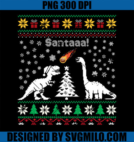 Santa Dinosaur Ugly Sweater Christmas Meteor Meteoroid T Rex PNG