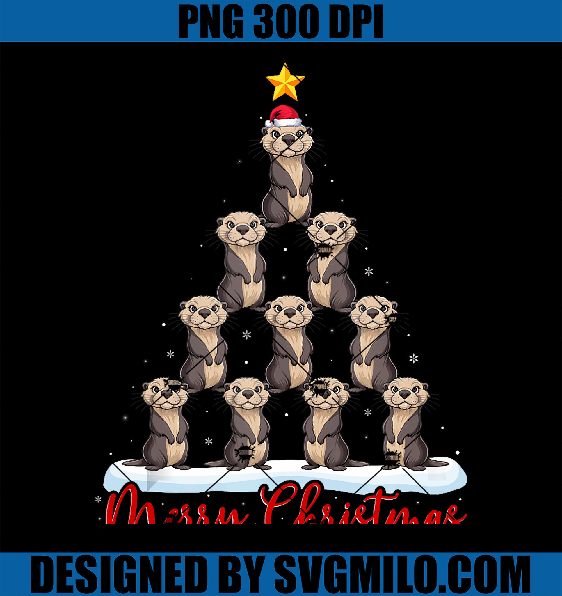 Santa Hat Ugly Xmas PNG, Funny Sea Otter Christmas Tree PNG