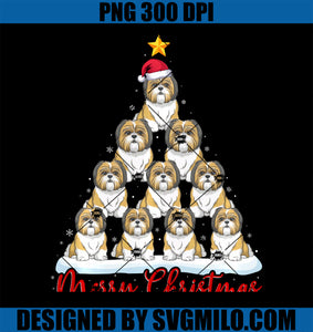 Santa Hat Ugly Xmas PNG, Funny Shih Tzu Dog Christmas Tree PNG