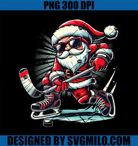 Santa Playing Ice Hockey Lovers Boys Girls Christmas PNG