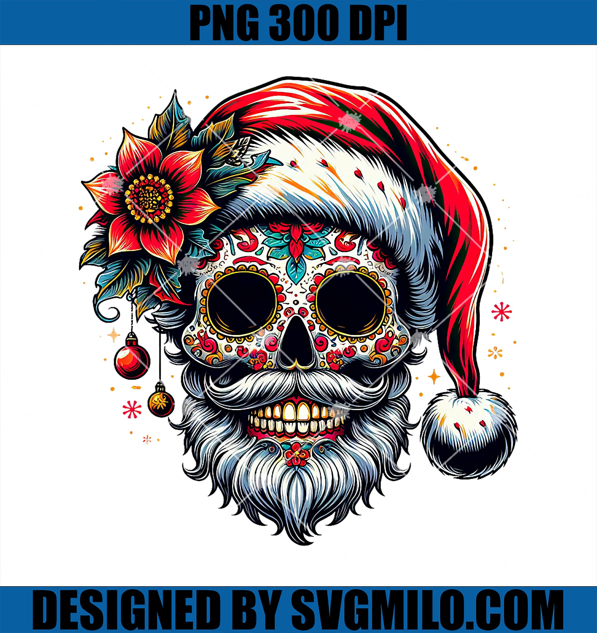 Santa Sugar Skull Mexican Calavera Christmas PNG