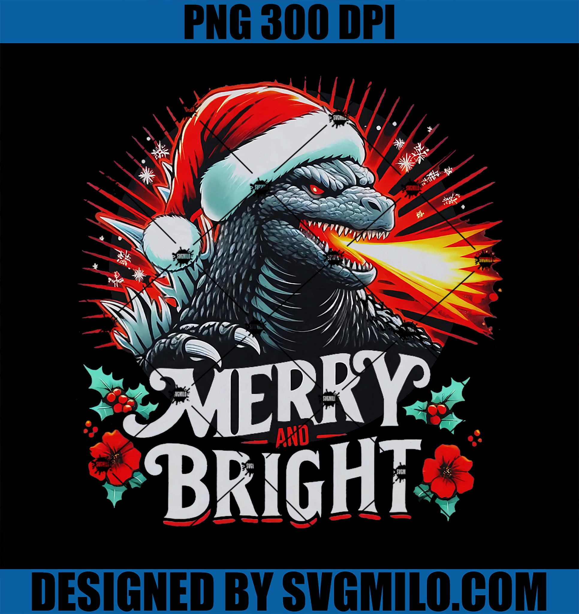 Santazilla Japanese Monster Kaiju Merry and Bright Christmas PNG