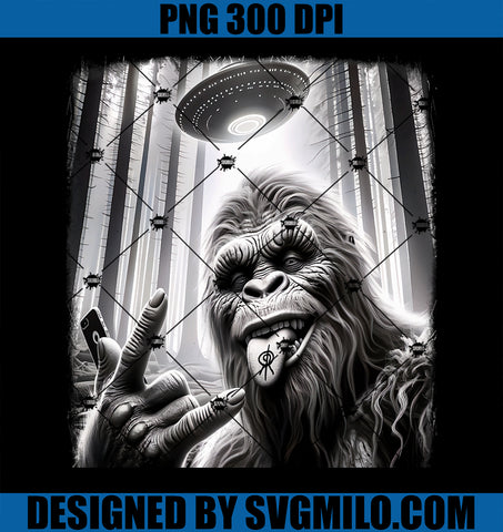 Sasquatch Selfie Big Foot Rock On UFO Alien PNG